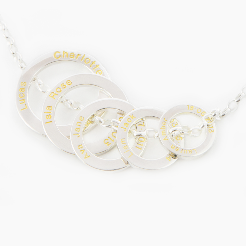 Five solid sterling silver loops representing the circle of life