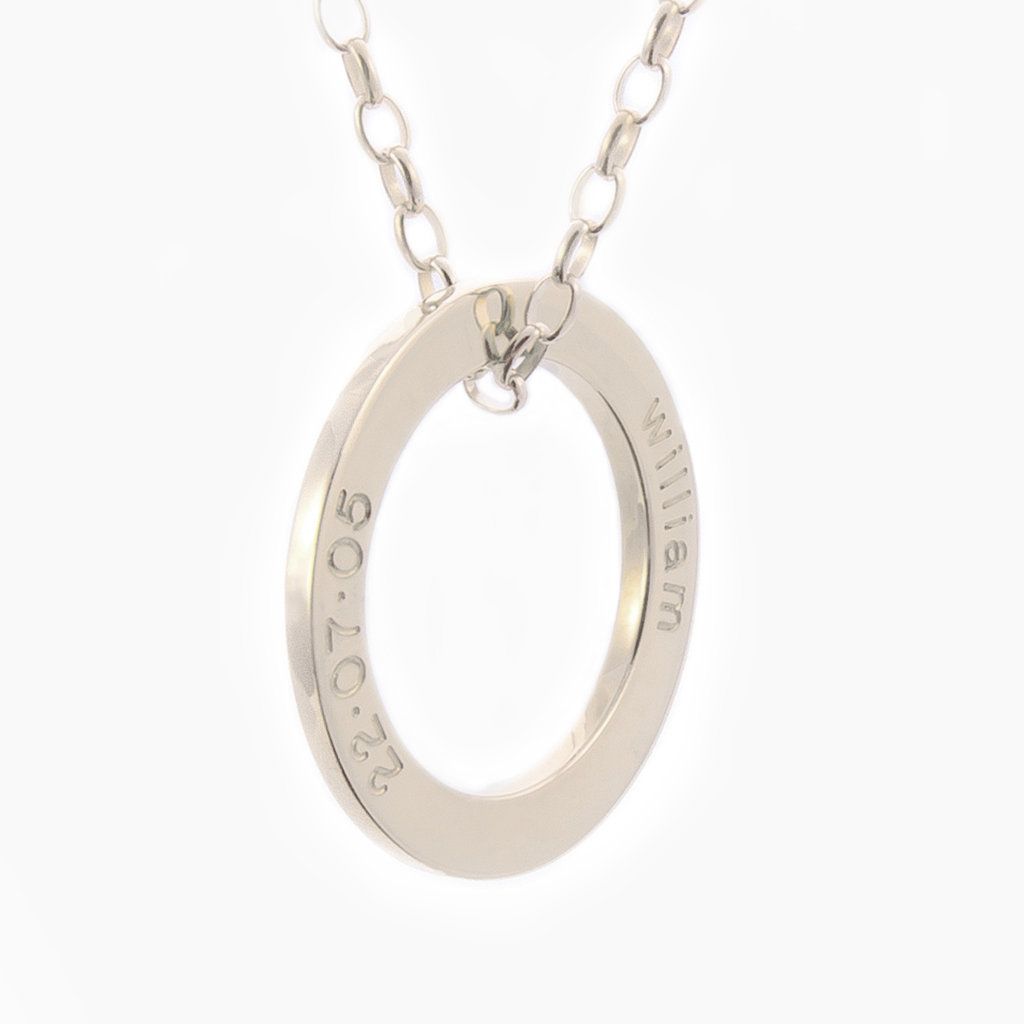 White gold engraved loop and chain