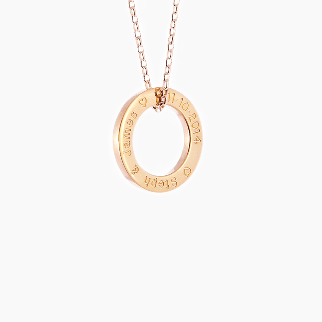 Rose gold loop hand crafted and engraved with necklace