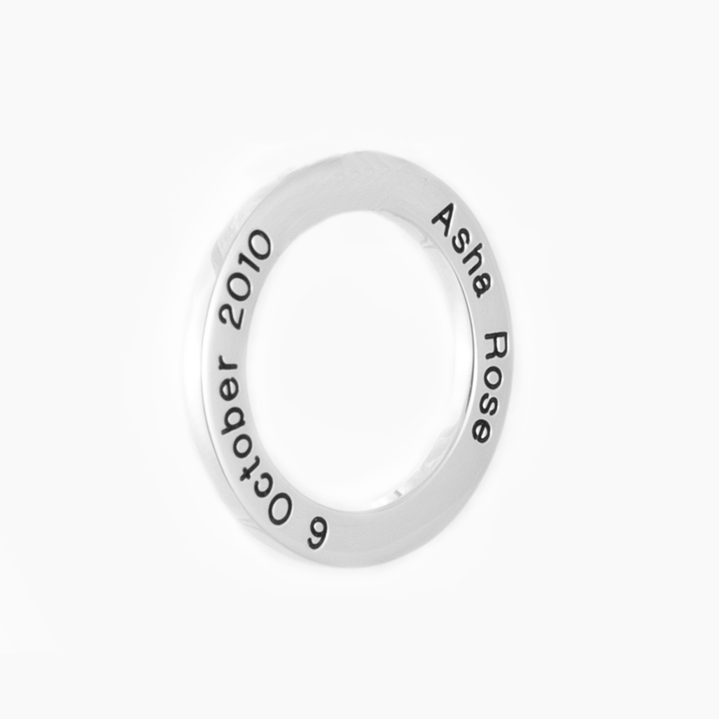 Sterling silver loop personalised with names and dates of loved ones