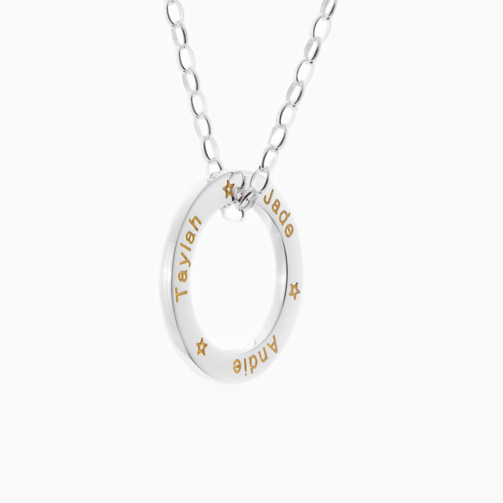 Engraved jewellery circle of life loop and chain