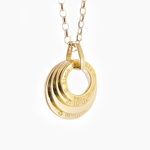 Four yellow gold hoops elegantly engraved and personalised unique gift