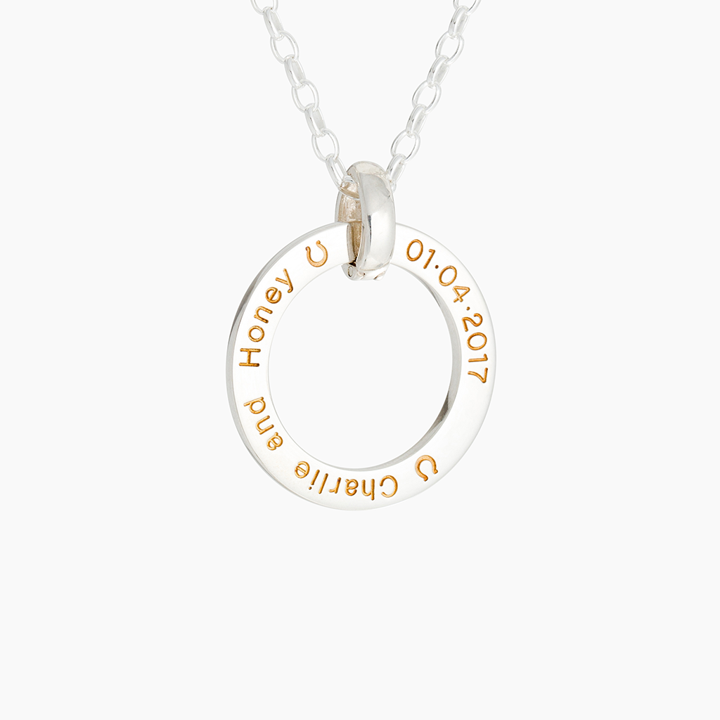 Silver and gold engraved named pendant necklace