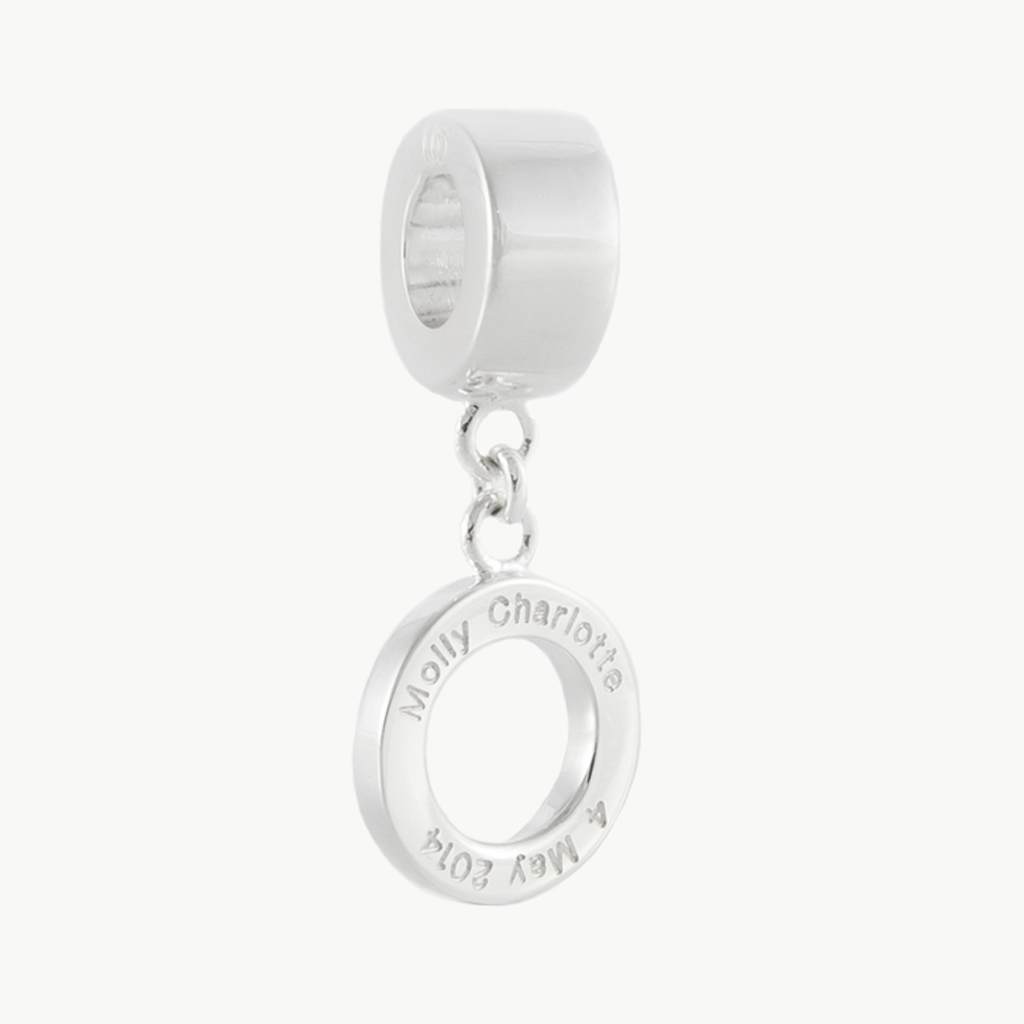 Bead charm for bracelet personalised and plain engraving