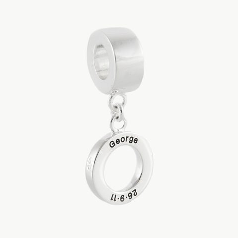 Bead charm for bracelet personalised and engraved with black fill