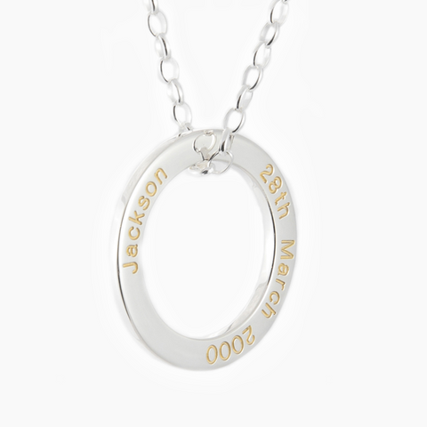 Solid sterling silver Darling necklace set with gold fill engraving