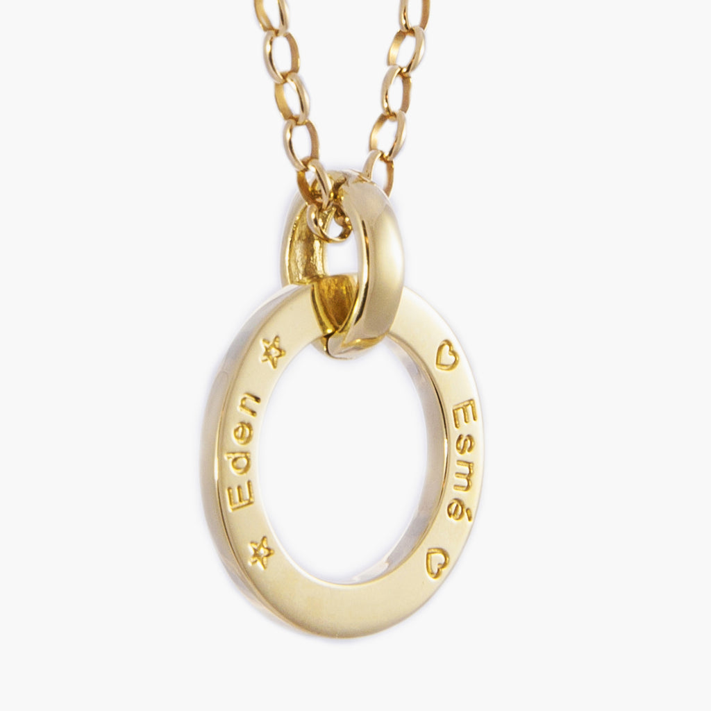 Yellow Gold Adore named and engraved  loop jewellery