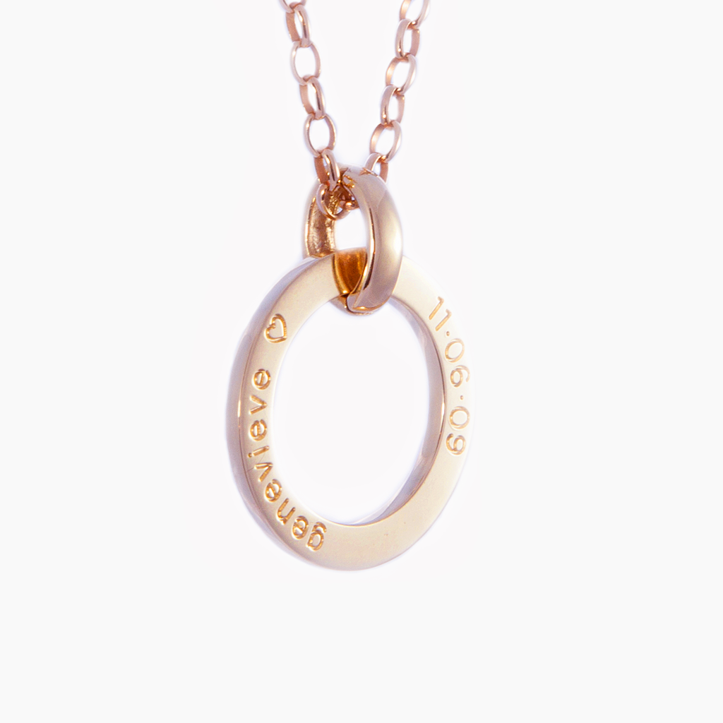 Rose gold personalised loop engraved jewellery