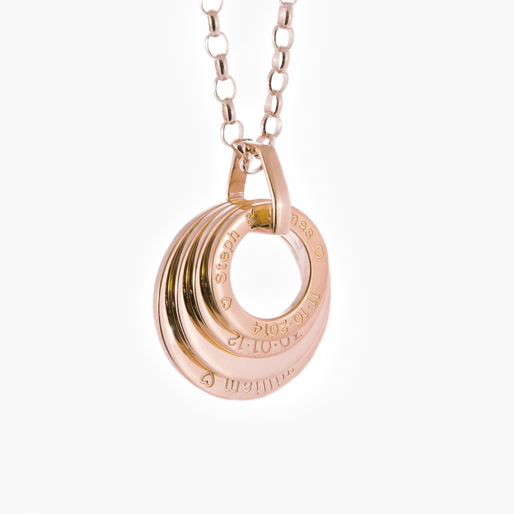 Sparkle solid rose gold LoveLoop engraved necklace with 4 loops, link and chain