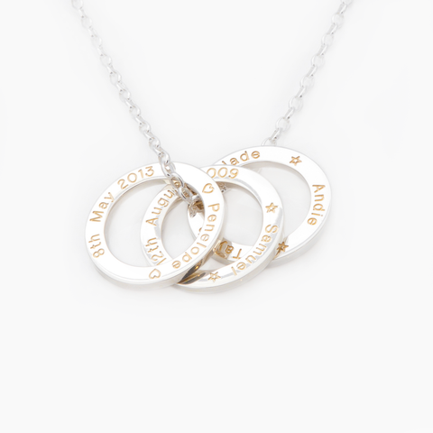 Sterling silver 3 loop memory pendant with gold fill engraving